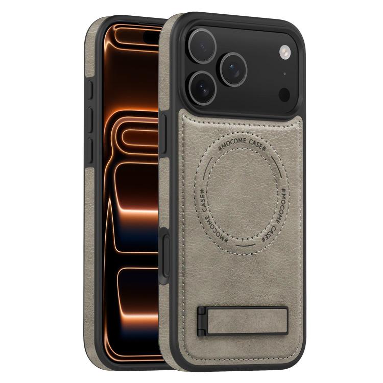 For iPhone 17 Pro Max Multi-function Holder MagSafe PU Phone Case(Gray)