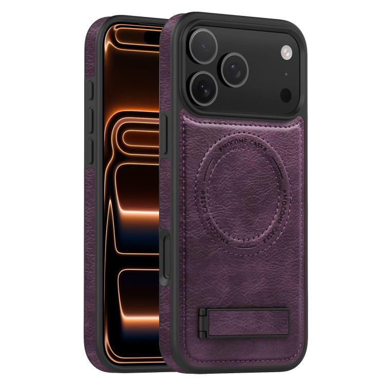 For iPhone 17 Pro Max Multi-function Holder MagSafe PU Phone Case(Mulberry)