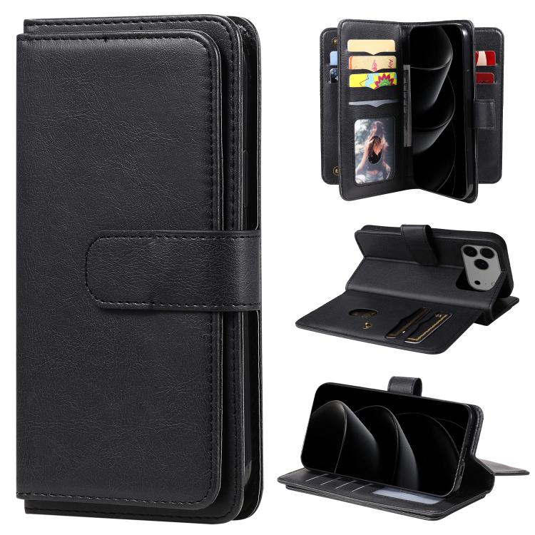 For iPhone 17 Pro Max Multi-Function Wallet 10 Card Slots Leather Phone Case(Black)
