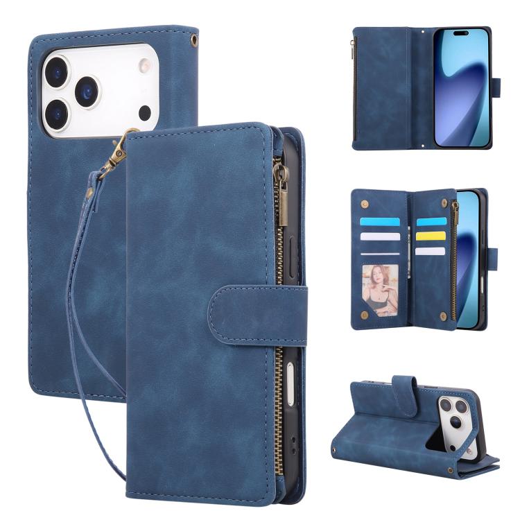 For iPhone 17 Pro Max Multifunctional Multi-Card Wallet Phone Leather Case(Blue)