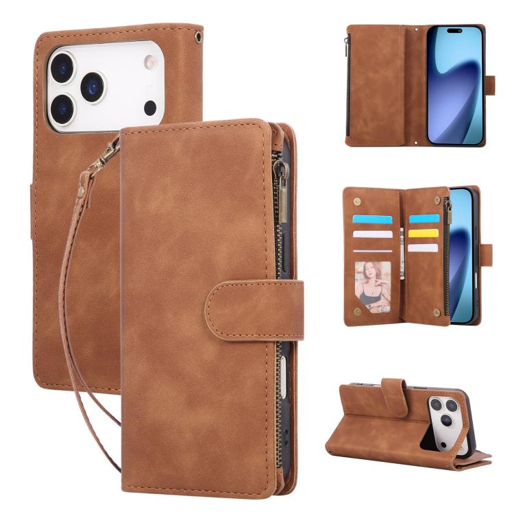 For iPhone 17 Pro Max Multifunctional Multi-Card Wallet Phone Leather Case(Brown)