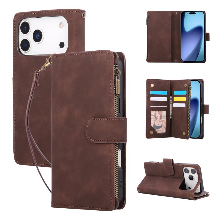 For iPhone 17 Pro Max Multifunctional Multi-Card Wallet Phone Leather Case(Coffee)