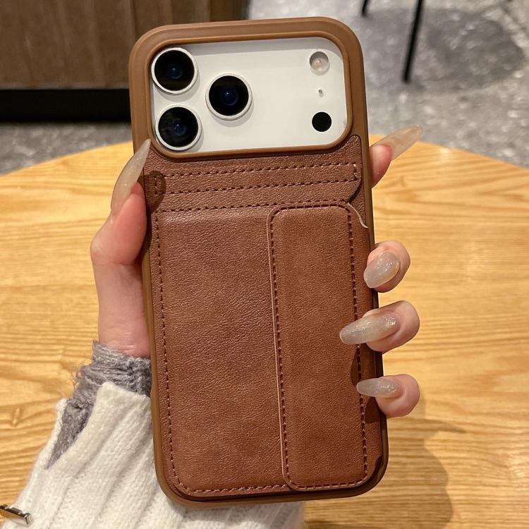 For iPhone 17 Pro Max Multifunctional Premium Card Bag Holder Phone Case(Coffee)
