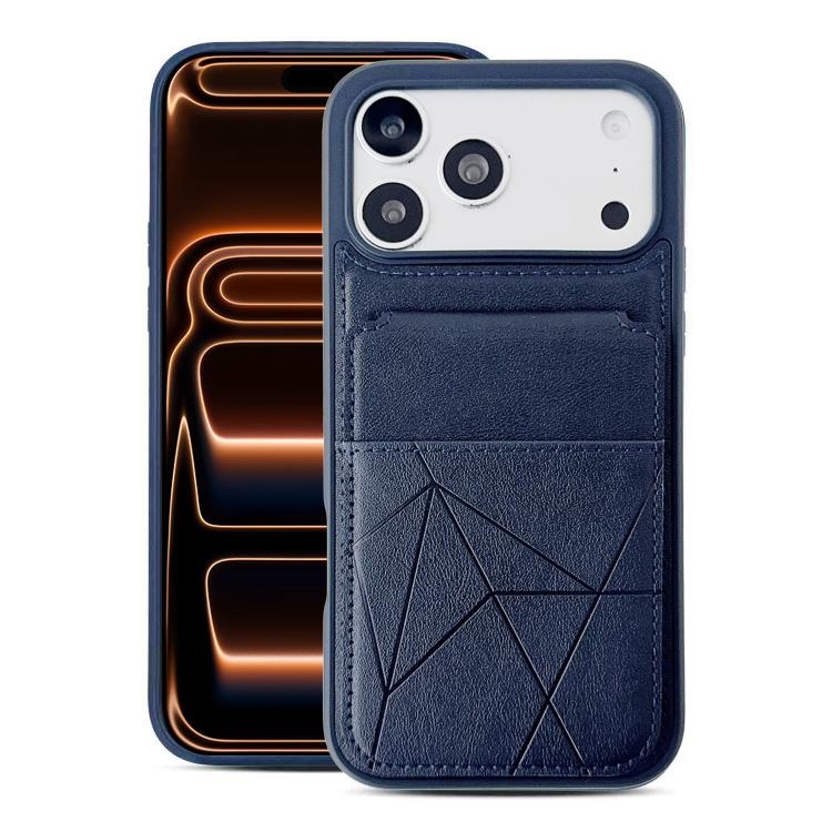 For iPhone 17 Pro Max Multifunctional Vertical Flip Card Wallet Holder Vegan Leather Back Phone Case(Blue)