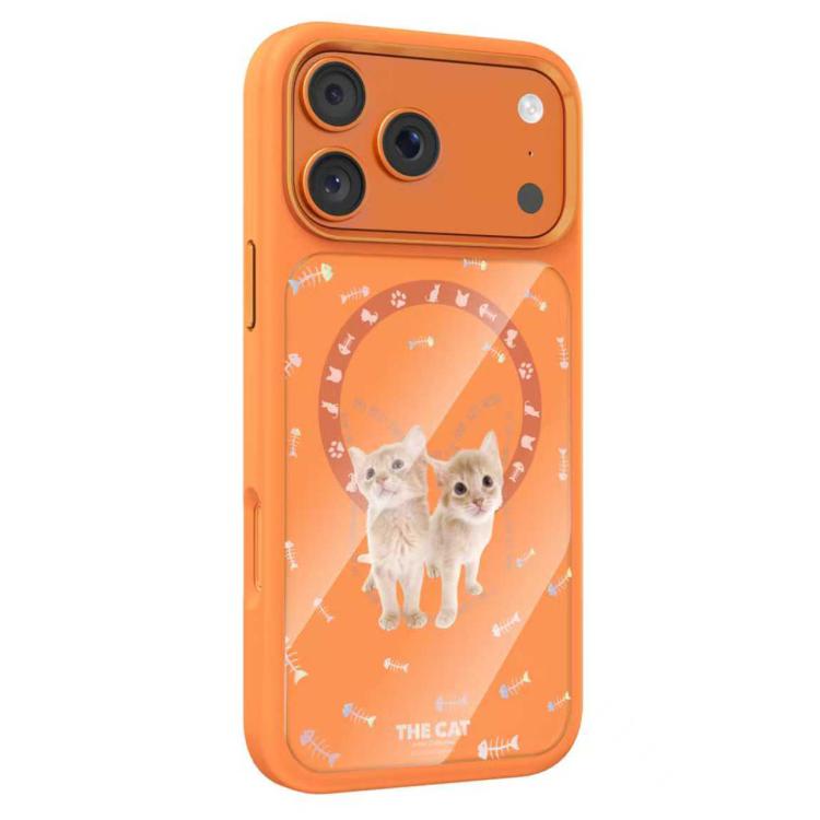 For iPhone 17 Pro Max Mutural Cats Pattern Liquid Silicone Magnetic Phone Case(Orange)