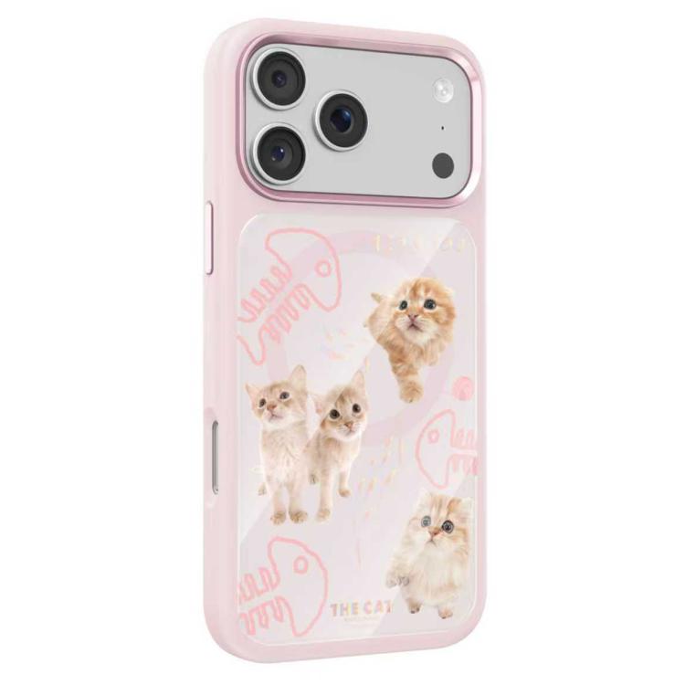 For iPhone 17 Pro Max Mutural Cats Pattern Liquid Silicone Magnetic Phone Case(Pink)
