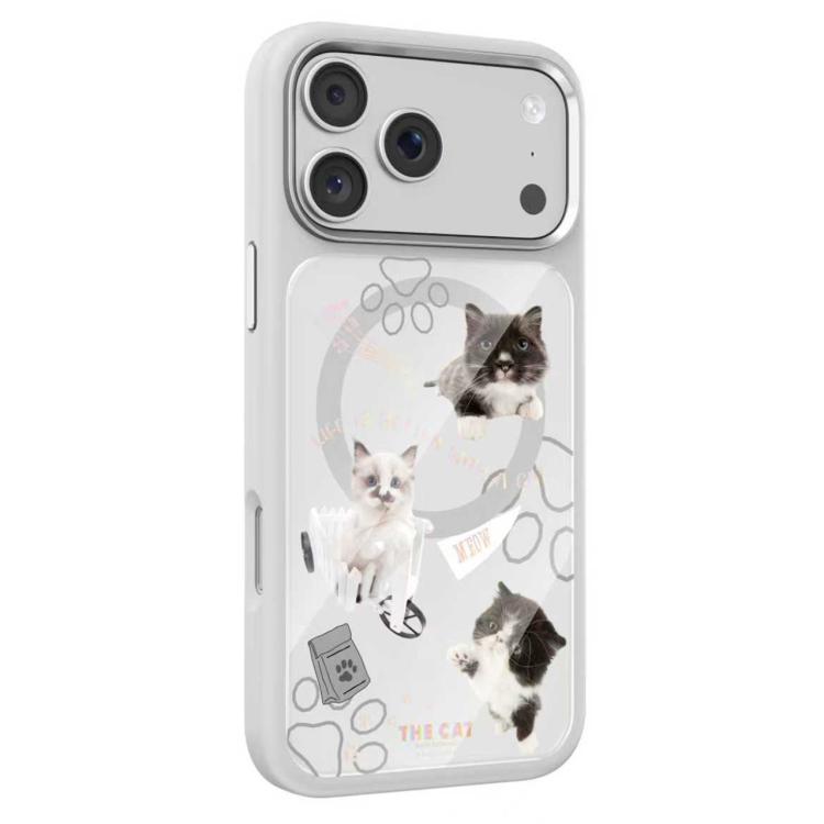 For iPhone 17 Pro Max Mutural Cats Pattern Liquid Silicone Magnetic Phone Case(White)