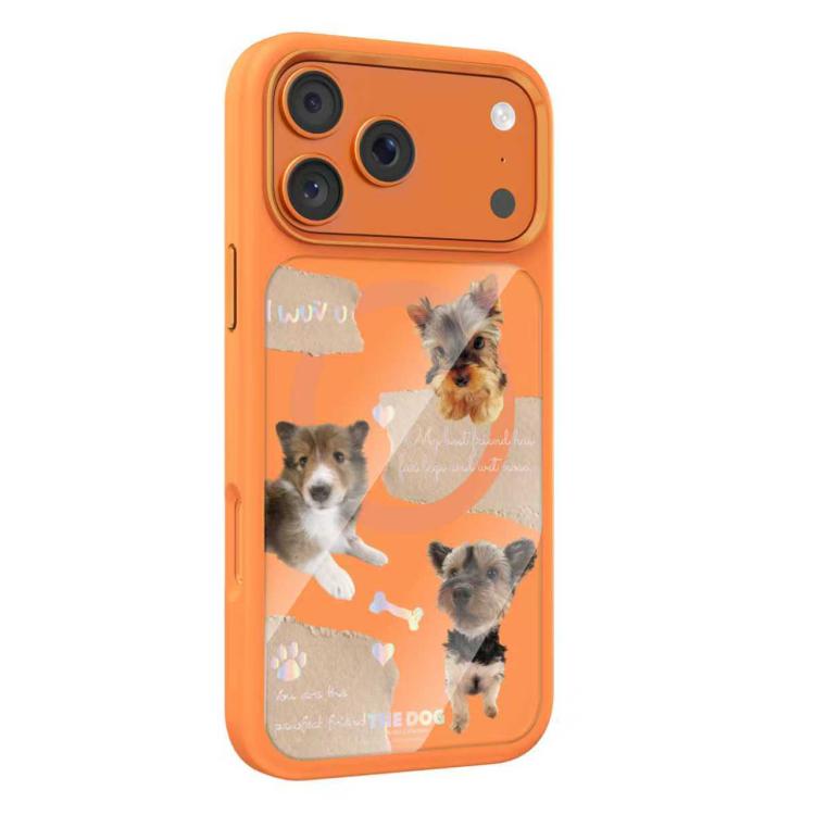 For iPhone 17 Pro Max Mutural Puppy Pattern Liquid Silicone Magnetic Phone Case(Orange)