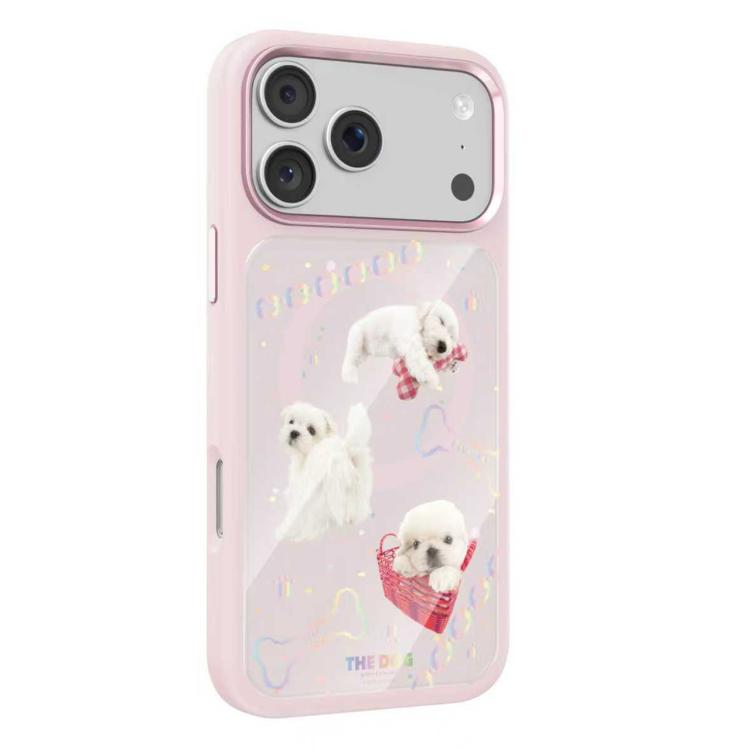 For iPhone 17 Pro Max Mutural Puppy Pattern Liquid Silicone Magnetic Phone Case(Pink)
