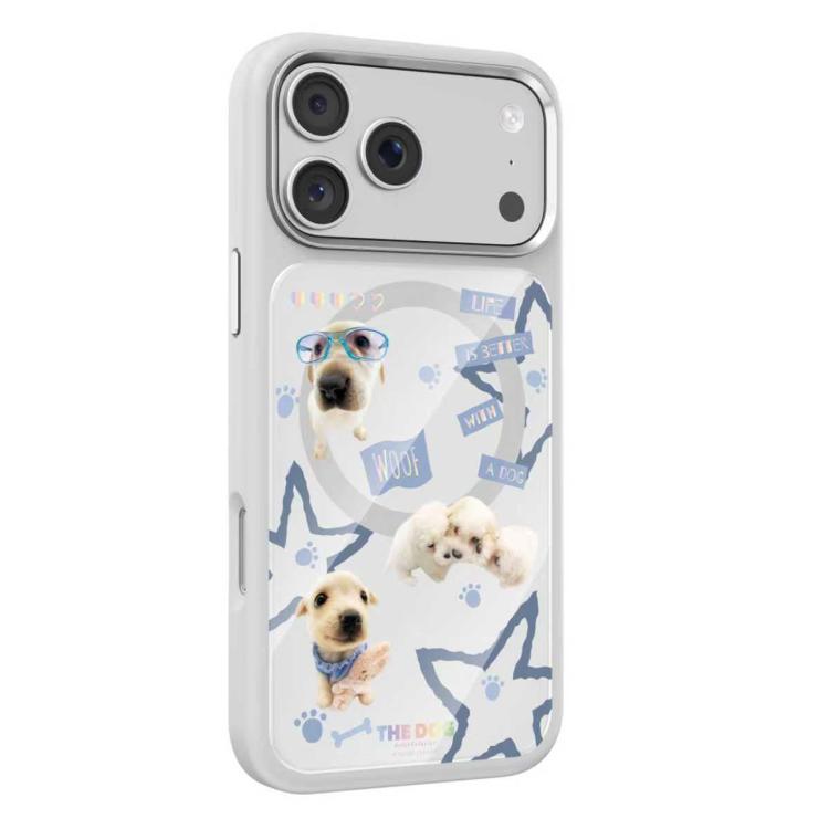 For iPhone 17 Pro Max Mutural Puppy Pattern Liquid Silicone Magnetic Phone Case(White)