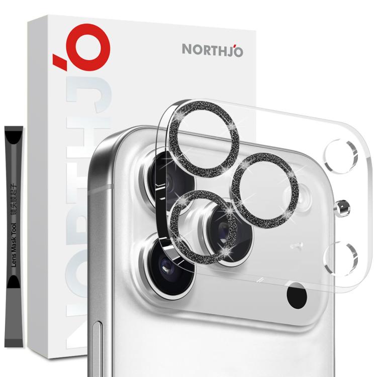 For iPhone 17 Pro Max NORTHJO Camera Lens Protector Glitter Ring 3D Tempered Glass Film(Black)