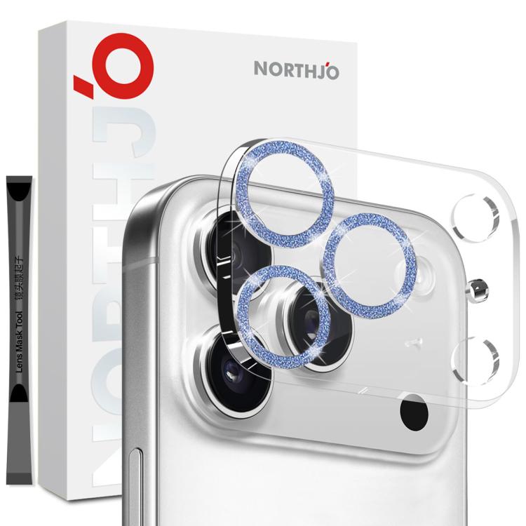 For iPhone 17 Pro Max NORTHJO Camera Lens Protector Glitter Ring 3D Tempered Glass Film(Blue)