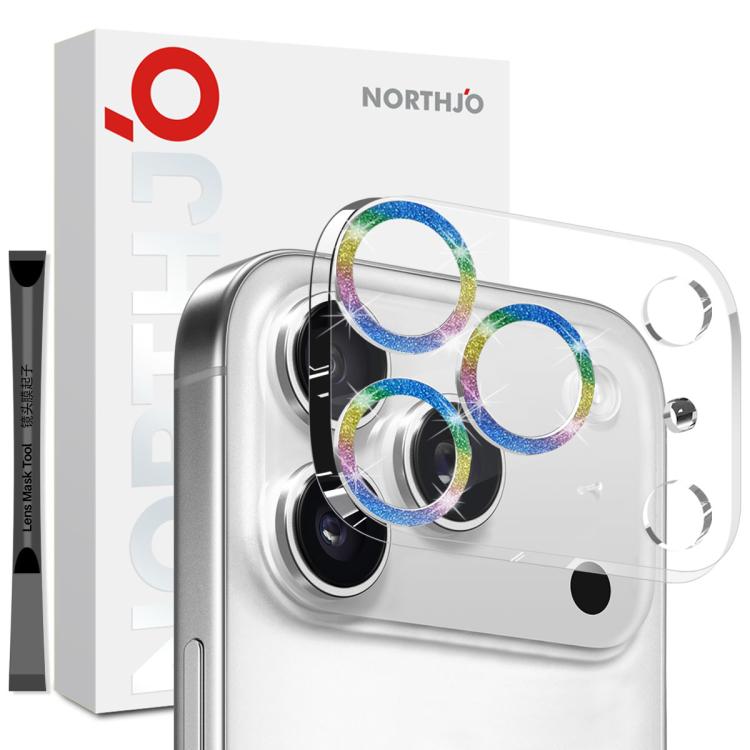 For iPhone 17 Pro Max NORTHJO Camera Lens Protector Glitter Ring 3D Tempered Glass Film(Colorful)