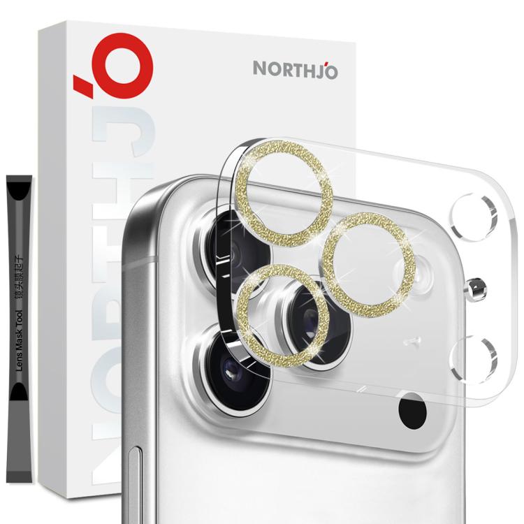 For iPhone 17 Pro Max NORTHJO Camera Lens Protector Glitter Ring 3D Tempered Glass Film(Gold)