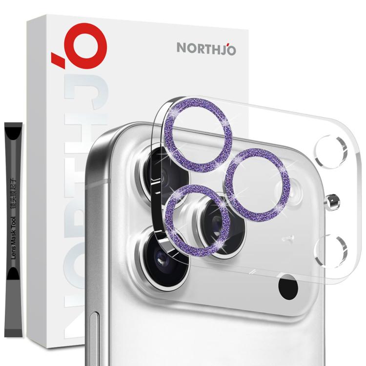 For iPhone 17 Pro Max NORTHJO Camera Lens Protector Glitter Ring 3D Tempered Glass Film(Purple)