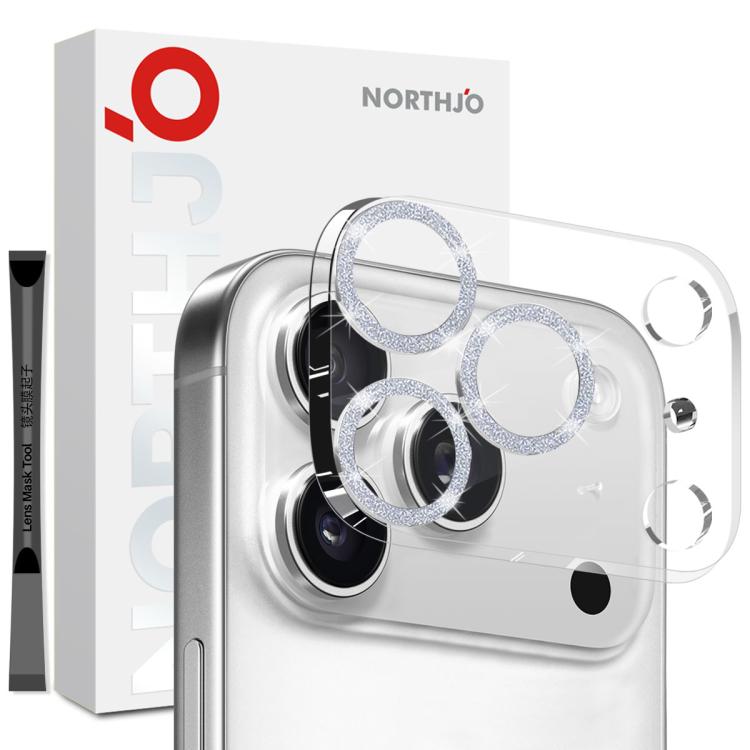 For iPhone 17 Pro Max NORTHJO Camera Lens Protector Glitter Ring 3D Tempered Glass Film(Silver)