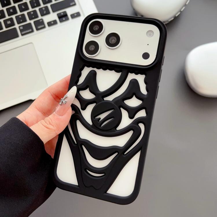 For iPhone 17 Pro Max Oil Spraying Hollow Out Clown Heat Dissipation TPU Phone Case(Black)