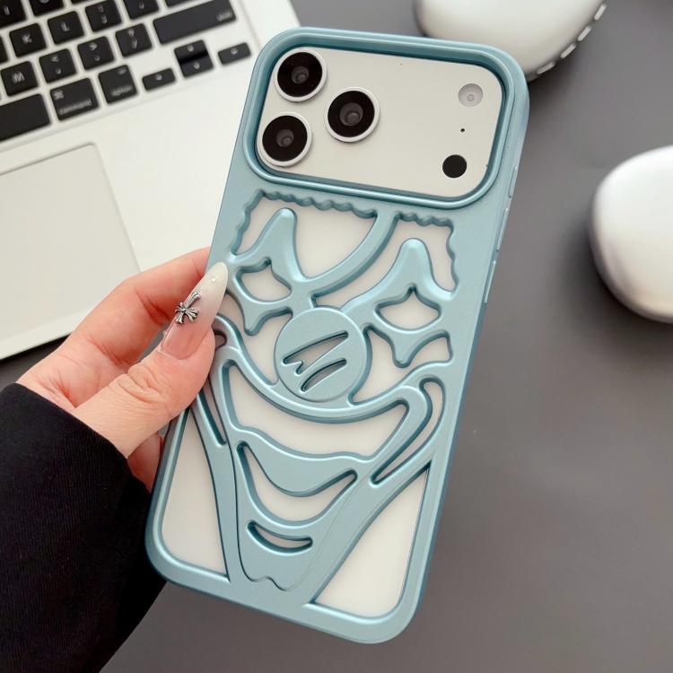 For iPhone 17 Pro Max Oil Spraying Hollow Out Clown Heat Dissipation TPU Phone Case(Blue)