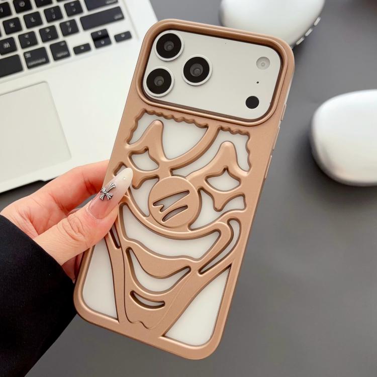 For iPhone 17 Pro Max Oil Spraying Hollow Out Clown Heat Dissipation TPU Phone Case(Gold)