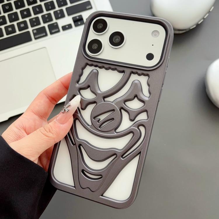 For iPhone 17 Pro Max Oil Spraying Hollow Out Clown Heat Dissipation TPU Phone Case(Light Purple)
