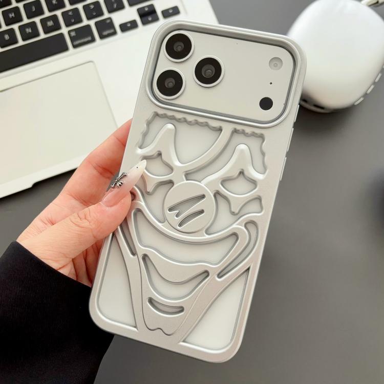 For iPhone 17 Pro Max Oil Spraying Hollow Out Clown Heat Dissipation TPU Phone Case(Silver)