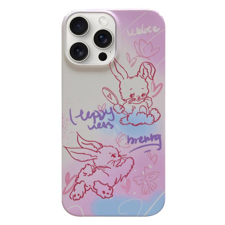 For iPhone 17 Pro Max Painted Pattern PC Phone Case(Pink Line Bunny)