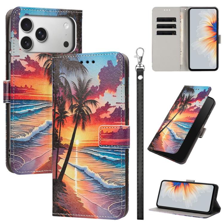 For iPhone 17 Pro Max Painted Pattern Vegan Leather Phone Case with Strap(Hawaii)