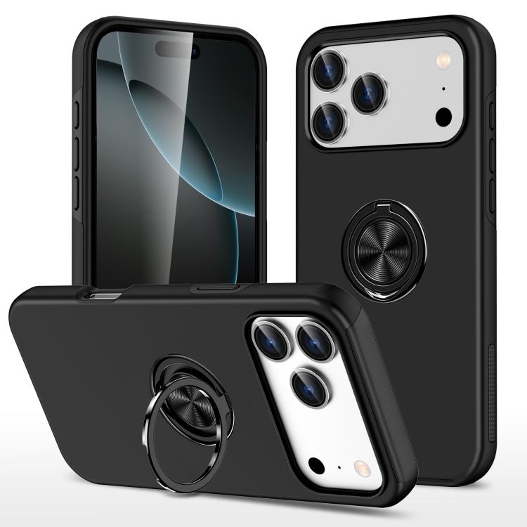 For iPhone 17 Pro Max PC + TPU Magnetic Phone Case with Invisible Ring Holder(Black)