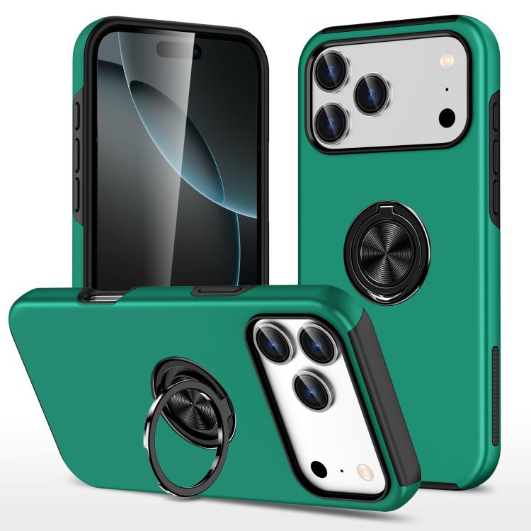 For iPhone 17 Pro Max PC + TPU Magnetic Phone Case with Invisible Ring Holder(Dark Green)