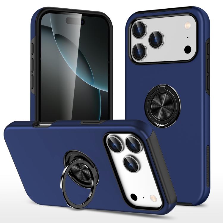 For iPhone 17 Pro Max PC + TPU Magnetic Phone Case with Invisible Ring Holder(Navy Blue)
