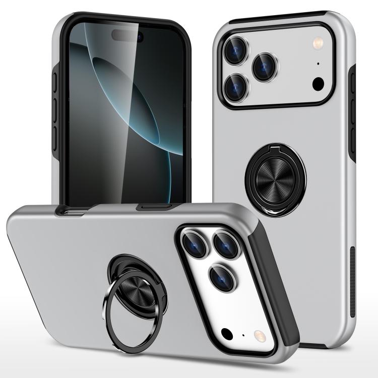For iPhone 17 Pro Max PC + TPU Magnetic Phone Case with Invisible Ring Holder(Silver)