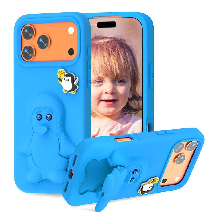 For iPhone 17 Pro Max Penguin Baby EVA Shockproof Phone Case with Holder(Blue)