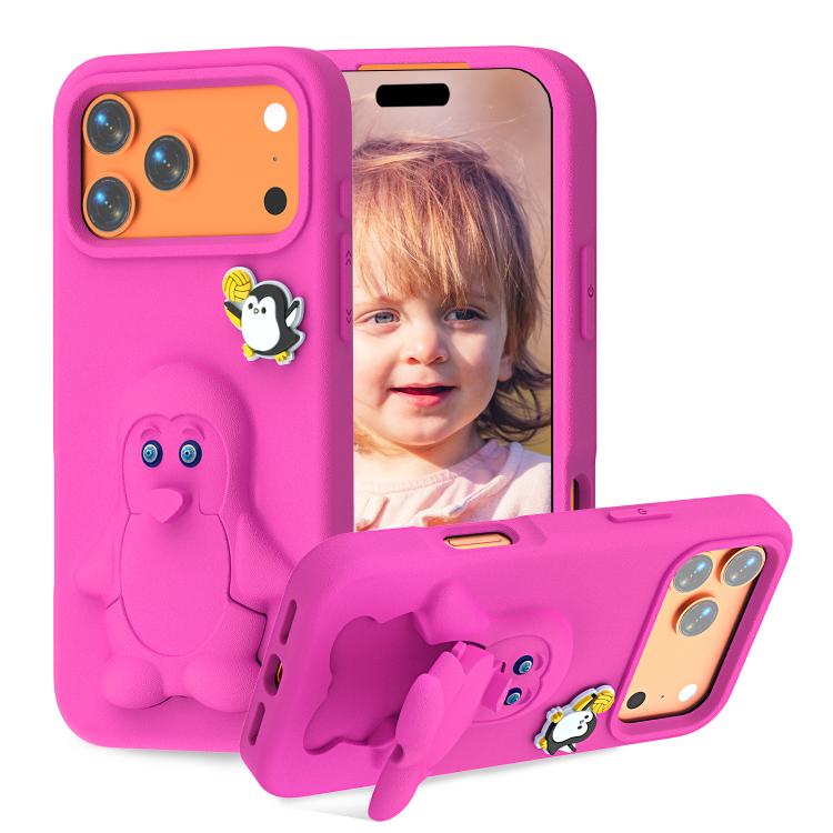 For iPhone 17 Pro Max Penguin Baby EVA Shockproof Phone Case with Holder(RoseRed)