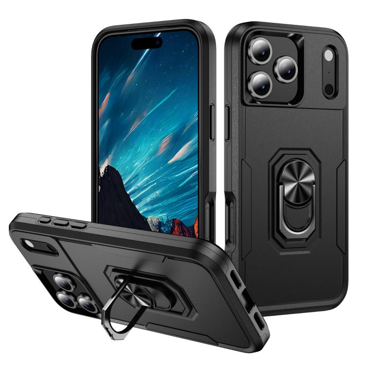 For iPhone 17 Pro Max Pioneer Armor Heavy Duty PC + TPU Phone Case with Holder(Black)