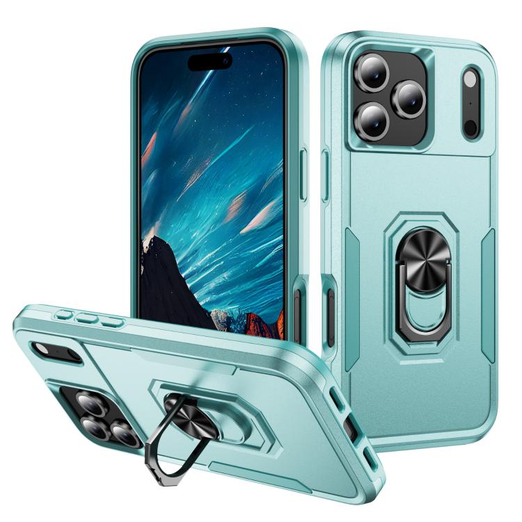 For iPhone 17 Pro Max Pioneer Armor Heavy Duty PC + TPU Phone Case with Holder(Green)