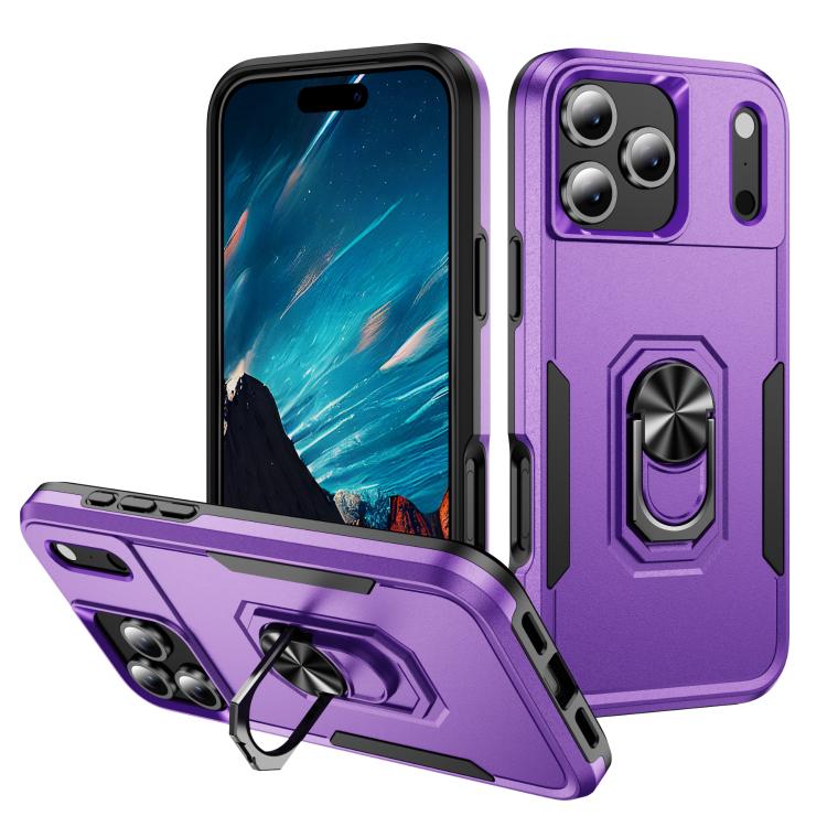 For iPhone 17 Pro Max Pioneer Armor Heavy Duty PC + TPU Phone Case with Holder(Purple+Black)