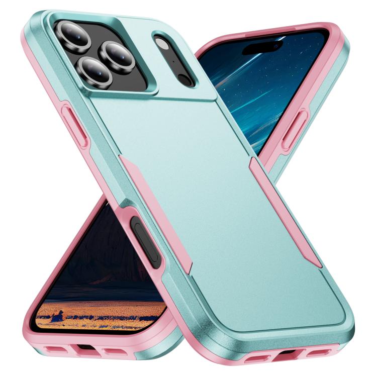 For iPhone 17 Pro Max Pioneer Armor Heavy Duty PC + TPU Phone Case(Green+Pink)