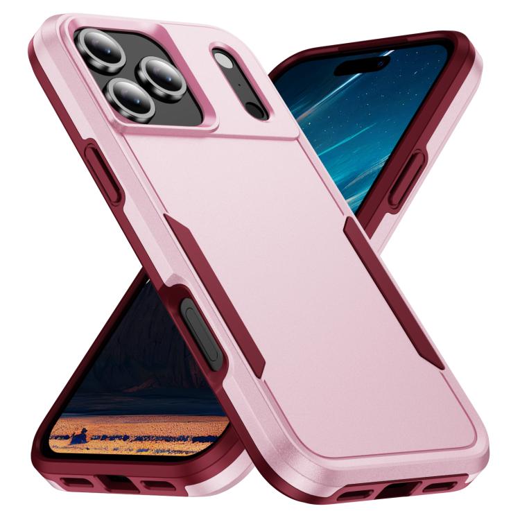 For iPhone 17 Pro Max Pioneer Armor Heavy Duty PC + TPU Phone Case(Pink+Rose Red)