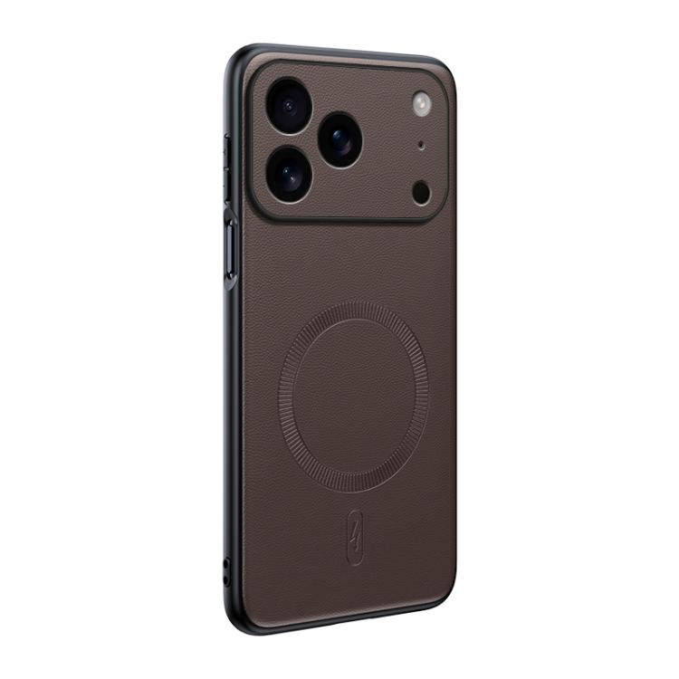 For iPhone 17 Pro Max Plain Leather MagSafe Shockproof Phone Case(Brown)