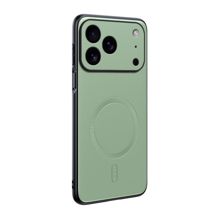 For iPhone 17 Pro Max Plain Leather MagSafe Shockproof Phone Case(Green)