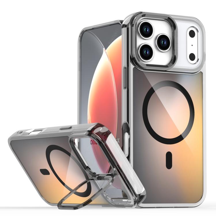 For iPhone 17 Pro Max Plating Gradient Discolor MagSafe Phone Case with Holder(Black)