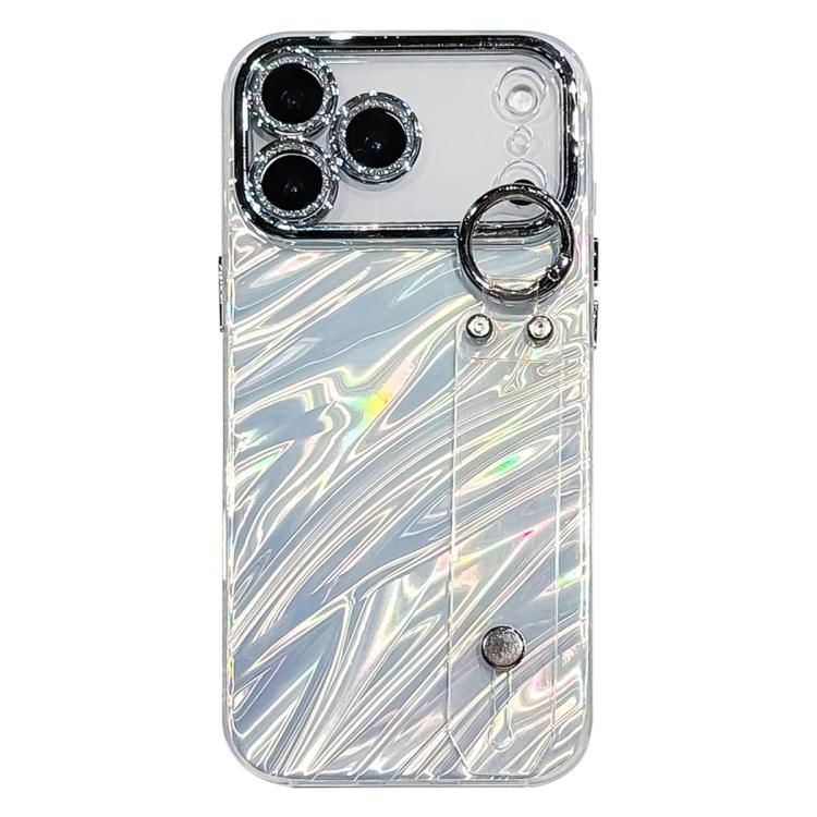 For iPhone 17 Pro Max Plating Ripples Texture Wristband Holder TPU Phone Case with Lens Film(Silver)