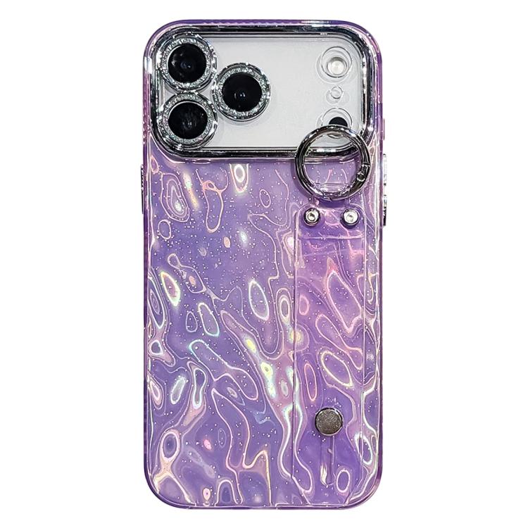 For iPhone 17 Pro Max Plating Wrinkled Texture Wristband Holder TPU Phone Case with Lens Film(Purple)
