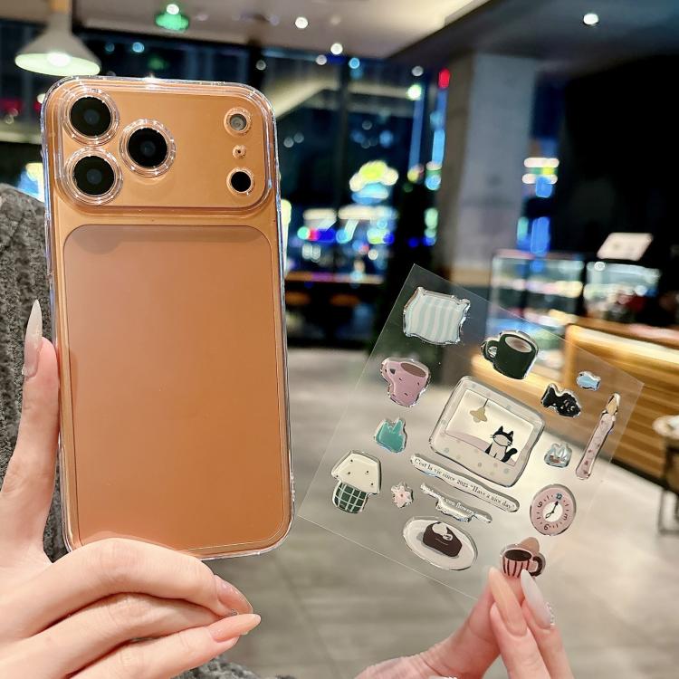 For iPhone 17 Pro Max Precise Hole Shockproof Clear PC Phone Case with Resin Sticker(Alarm Clock Kitten)