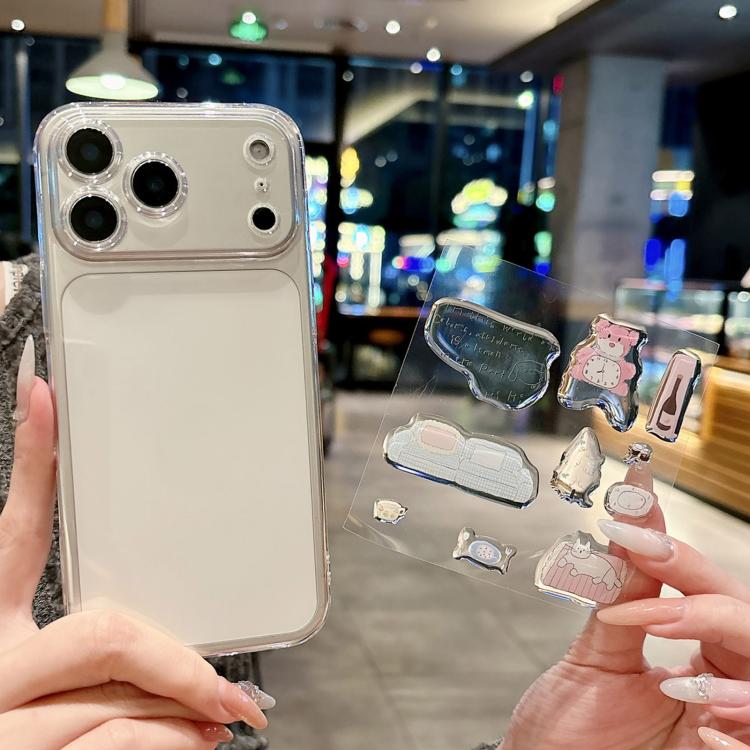 For iPhone 17 Pro Max Precise Hole Shockproof Clear PC Phone Case with Resin Sticker(Pink Bear)