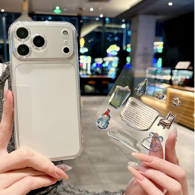 For iPhone 17 Pro Max Precise Hole Shockproof Clear PC Phone Case with Resin Sticker(Snowman)