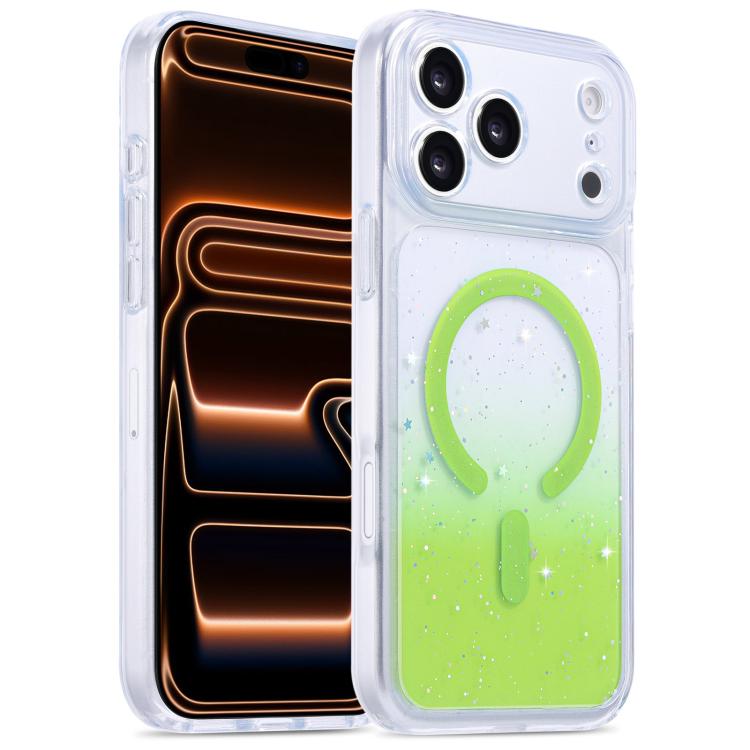 For iPhone 17 Pro Max Precise Hole Shockproof Gradient Epoxy Magnetic Phone Case(Green)
