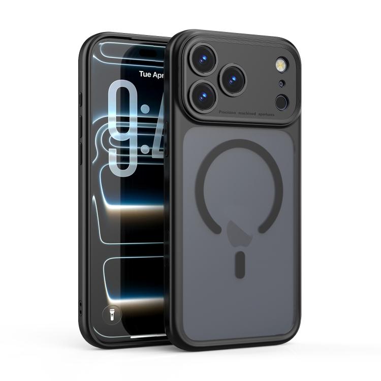 For iPhone 17 Pro Max Precision Hole PC Transparent Shockproof Magnetic Phone Case(Black)