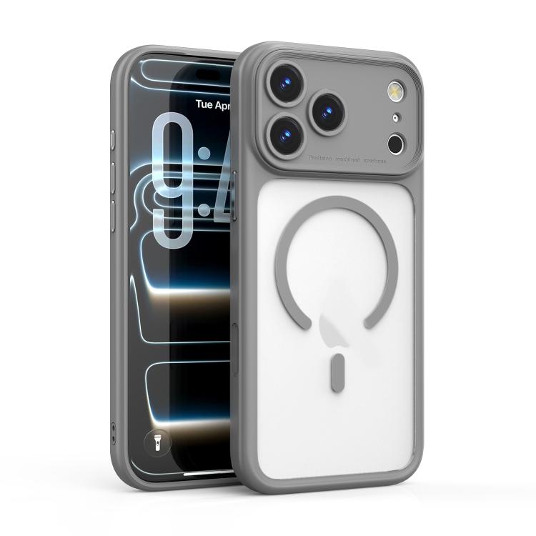 For iPhone 17 Pro Max Precision Hole PC Transparent Shockproof Magnetic Phone Case(Gray)
