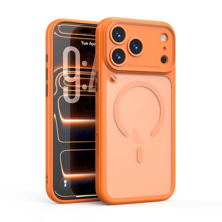 For iPhone 17 Pro Max Precision Hole PC Transparent Shockproof Magnetic Phone Case(Orange)